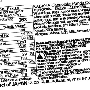 nutrition facts for chocolate panda cookie