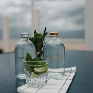 sparkling water on table