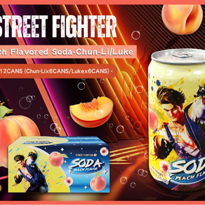 Street Fighter Peach flavor Soda drink 330ml (11.1 fl. oz.)- Chun-li/ Luke design