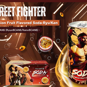 Street Fighter Passion Fruit flavor Soda drink 330ml (11.1 fl. oz.) - Ryu/Ken design